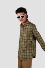 Olive Check Casual Men Slim Fit Shirt - Image 3