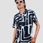 Men navy blue & white Abstract printed shirt