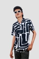 Men navy blue & white Abstract printed shirt