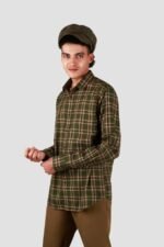 Olive Check Casual Men Slim Fit Shirt