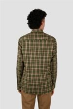 Olive Check Casual Men Slim Fit Shirt - Image 2