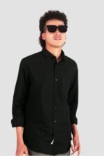 Men Solid Black Regular Fit Shirt - Image 3