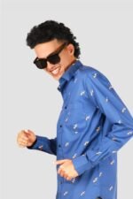 Printed Royal Blue Casual Shirt