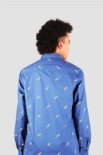 Printed Royal Blue Casual Shirt - Image 3
