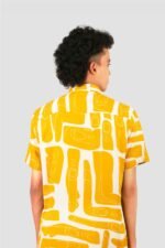 Retro Mid-Century Modern Abstract Pattern Yellow Casual Shirt - Image 2