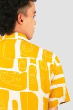 Retro Mid-Century Modern Abstract Pattern Yellow Casual Shirt - Image 3