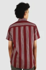 Men Maroon Pencil Striped Half Sleeve Cotton Shirt - Image 2