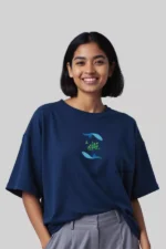 Navy Blue T-Shirt with  Fish and Clover Print