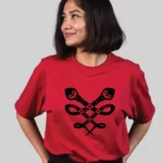 Trendy Red Oversized Tee with Bold Snake Graphic Print Design