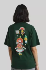 Bottle Green Oversized T-Shirt  with Poothan & Thira Print - Image 2