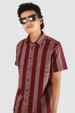 Men Maroon Pencil Striped Half Sleeve Cotton Shirt