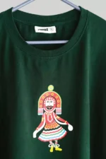 Bottle Green Oversized T-Shirt  with Poothan & Thira Print - Image 3