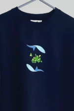 Navy Blue T-Shirt with  Fish and Clover Print - Image 3