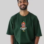 Bottle Green Oversized T-Shirt  with Poothan & Thira Print