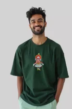 Bottle Green Oversized T-Shirt  with Poothan & Thira Print
