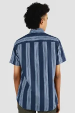 Men Blue Pencil Striped Half Sleeve Cotton Shirt - Image 3